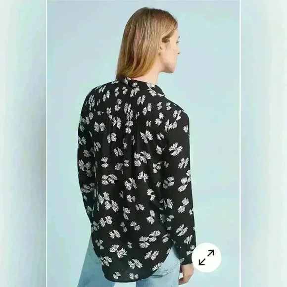 Maeve Anthropologie Emory Printed Buttondown Black White Bows Size 0 - Picture 2 of 8